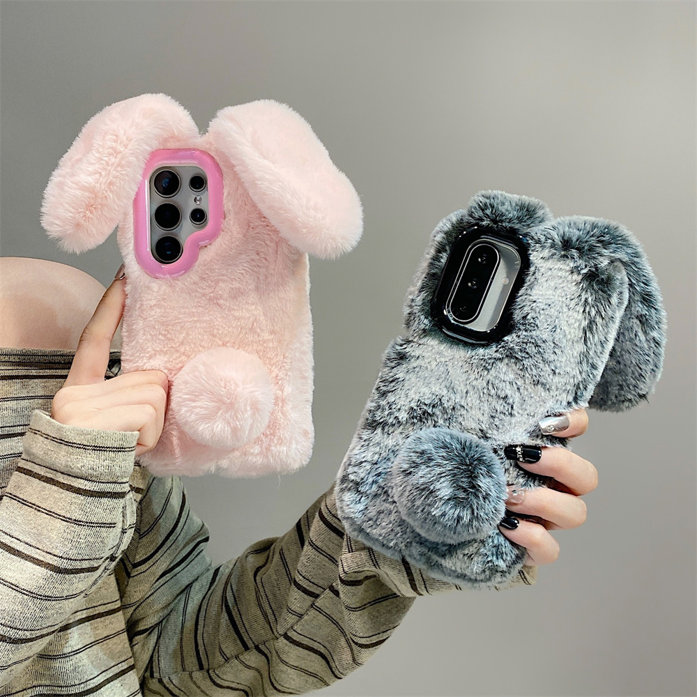 Phone Cases With Stand - Cute Rabbit Ears Fluffy Stand Phone