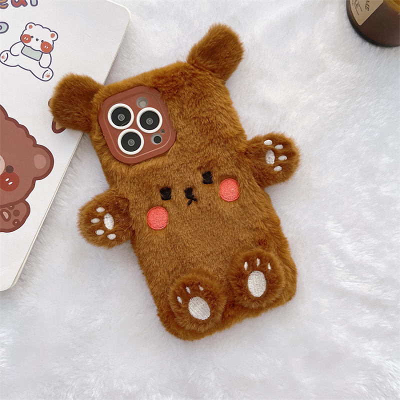 Korean 3D Cartoon Bear Fluffy  - Phone Cases Iphone 17 Pro Max recension och pris